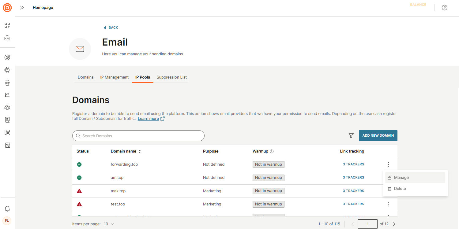 Email - Manage domain