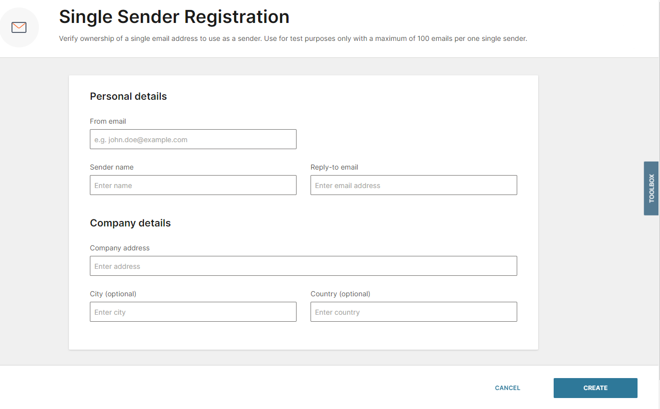 EMail Single Sender Registration