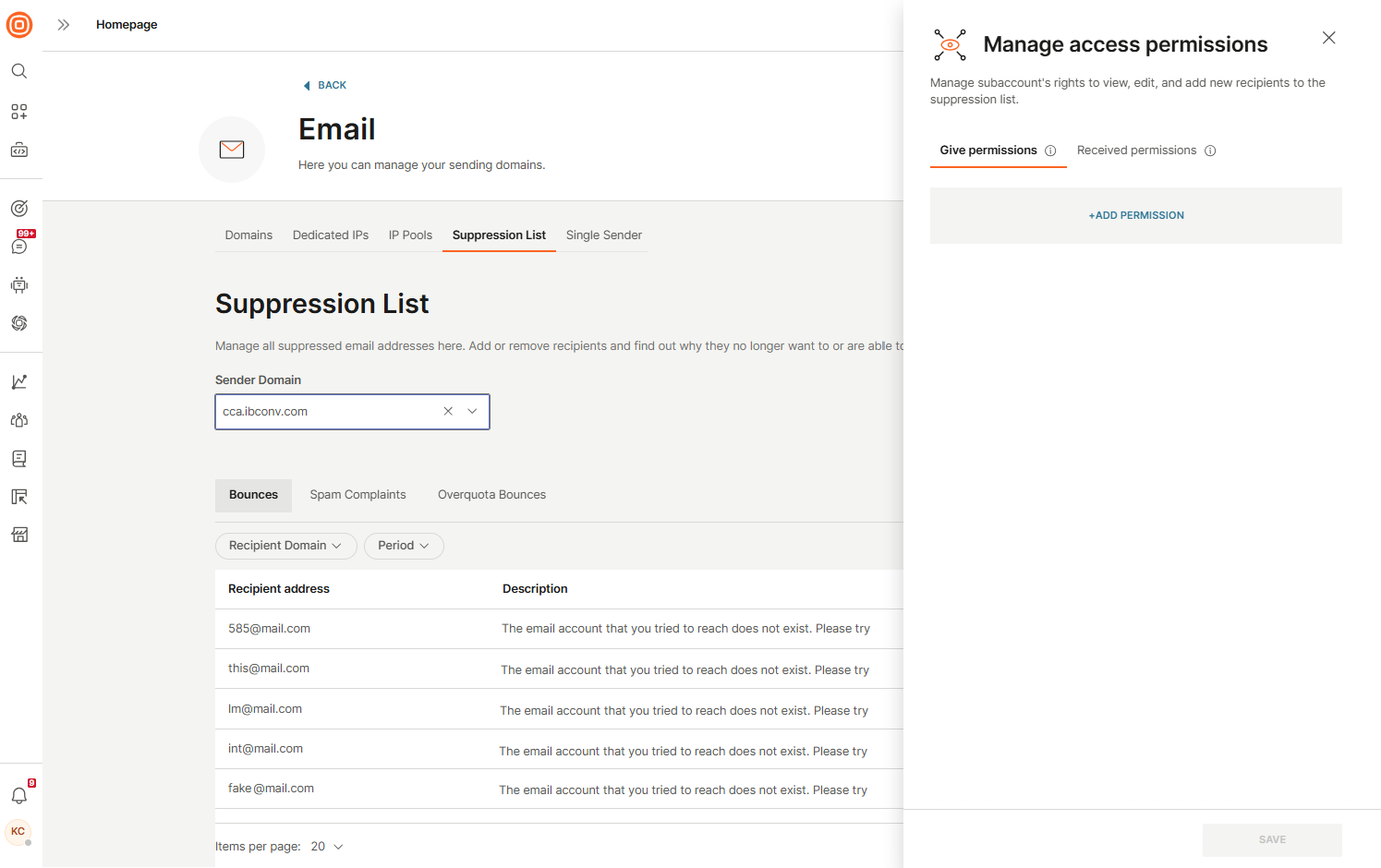 Manage permissions tab