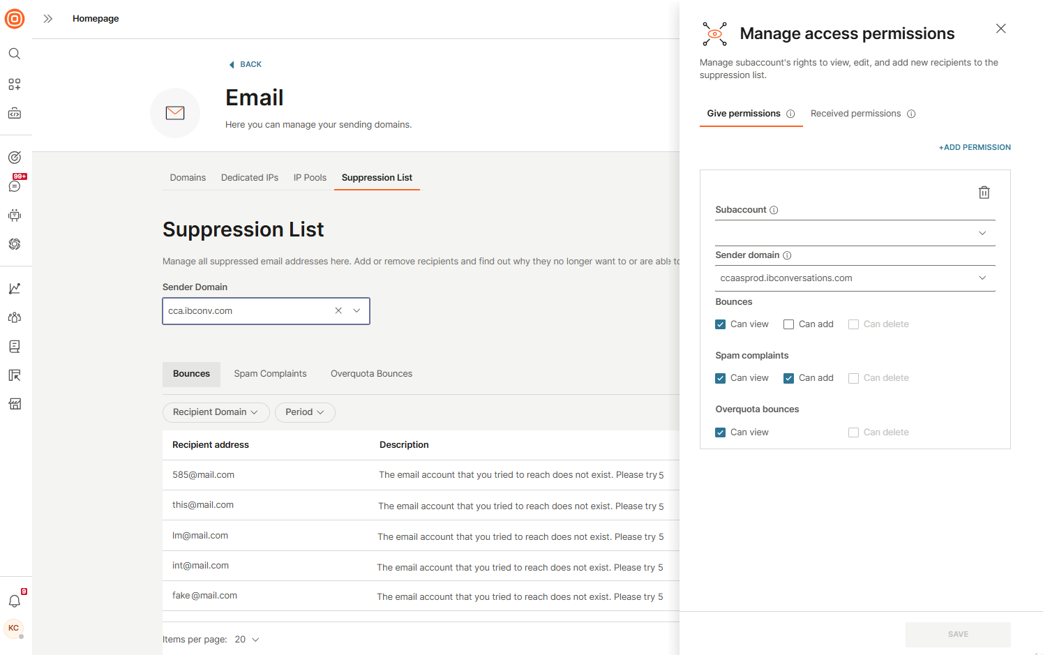 Give permissions tab
