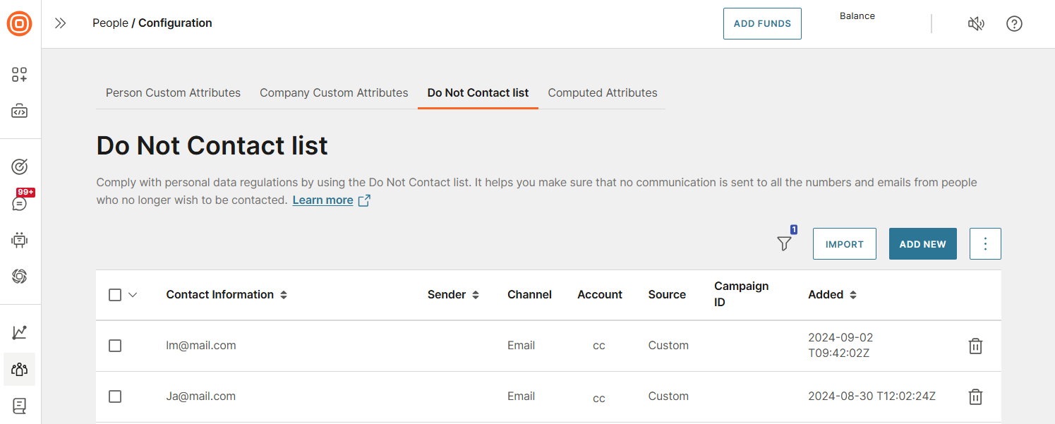 Do not contact option