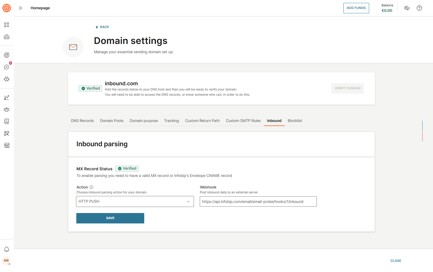 Email Inbound Parsing webhook destination