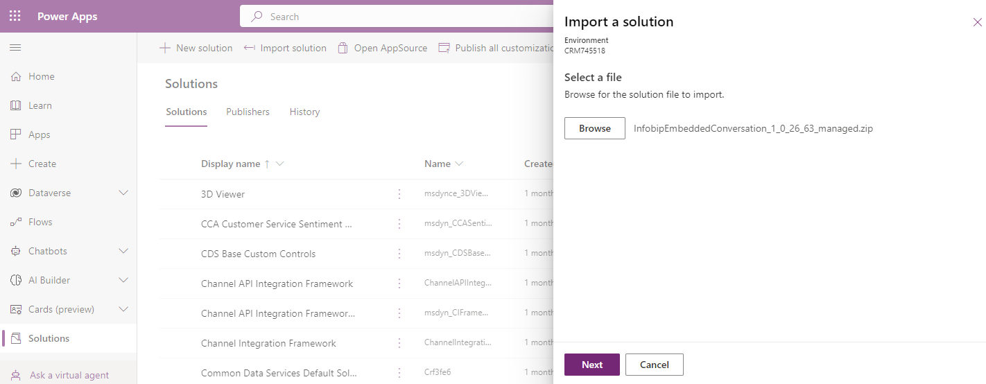 Embeddable Conversations - Import solution installation