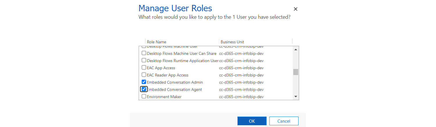 Embeddable Conversations - Permission sets MD365 manage user roles
