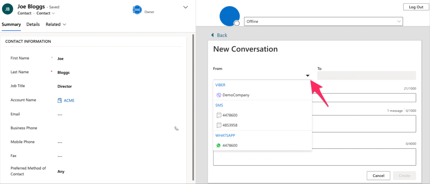 Embeddable Conversations - Start outbound call select user
