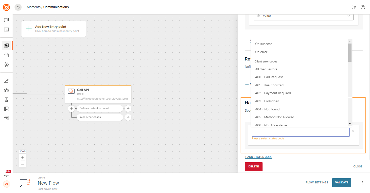 error codes in call api