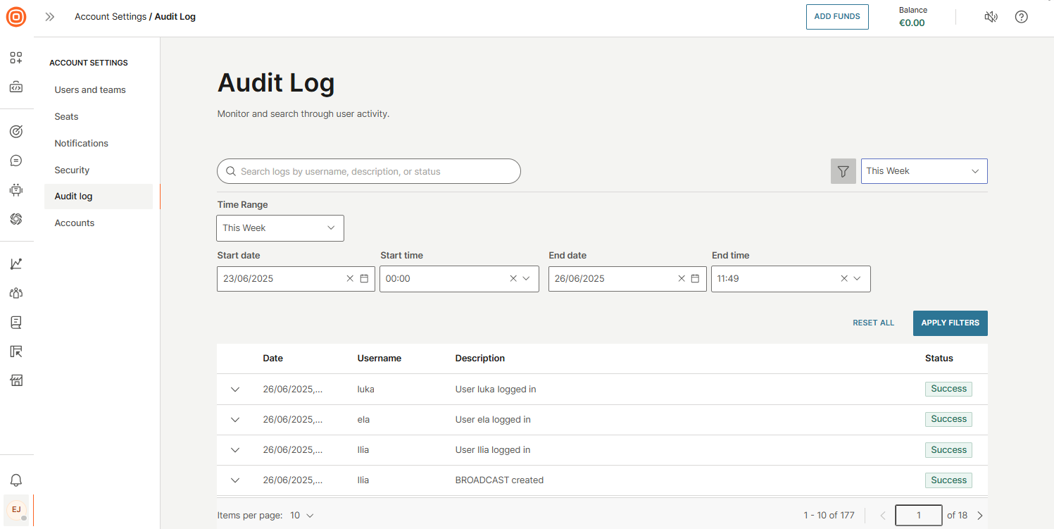 Essentials - Audit logs