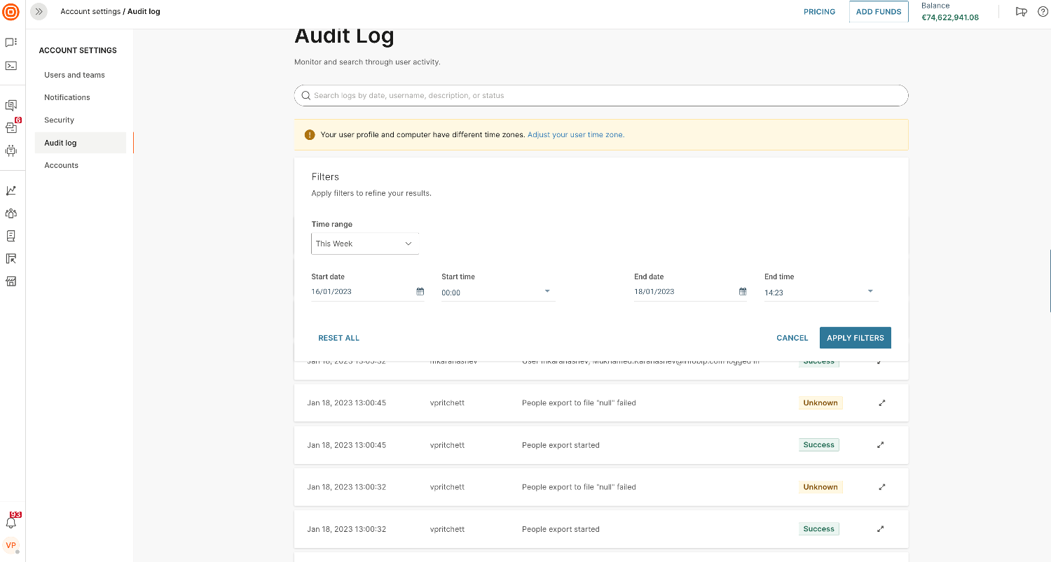 Essentials - Audit log 