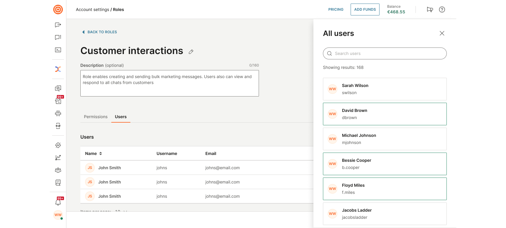 Essentials - Select users sidebar