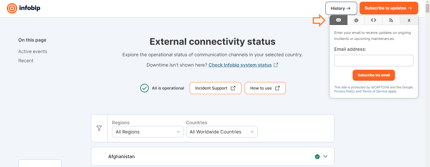 Essentials - External connectivity status page subscribe