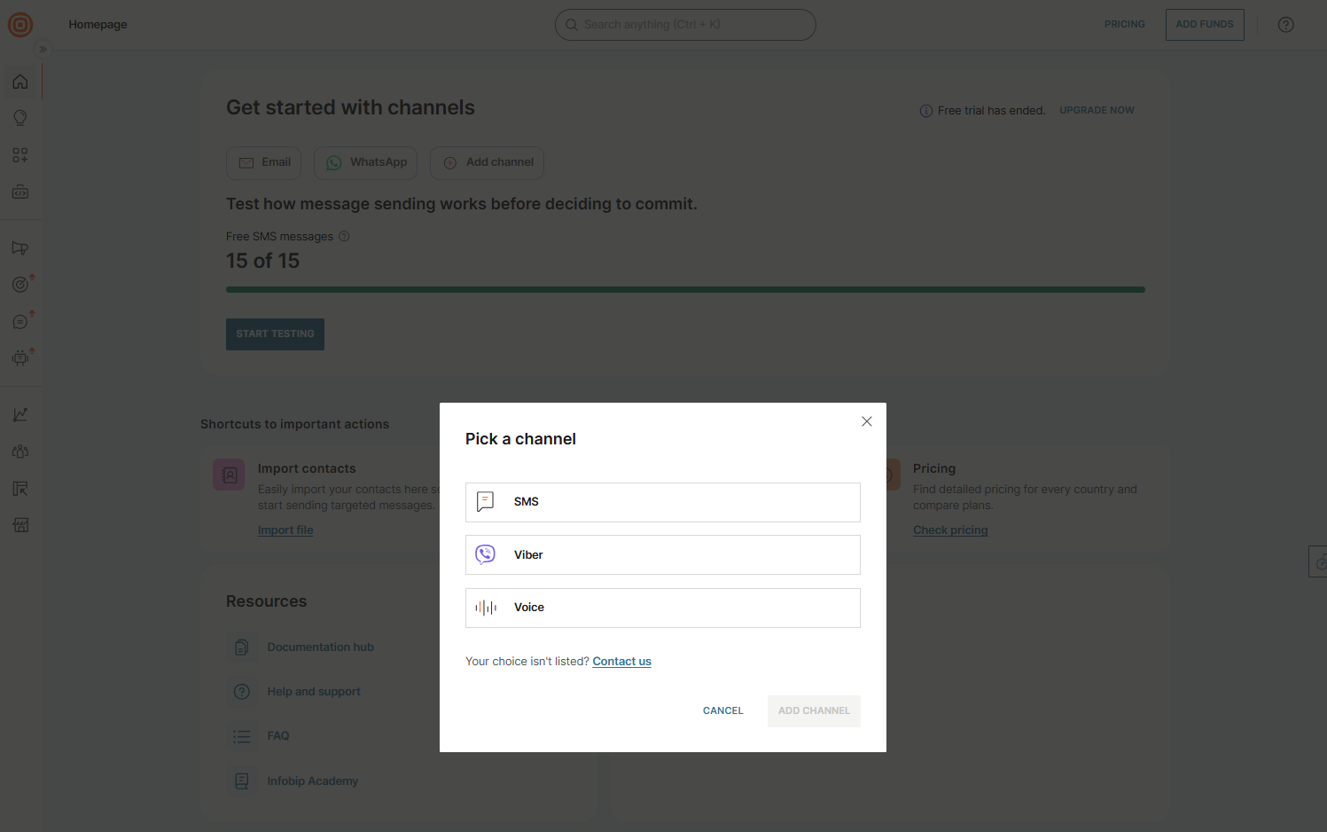 Essentials - Add channels in free trial