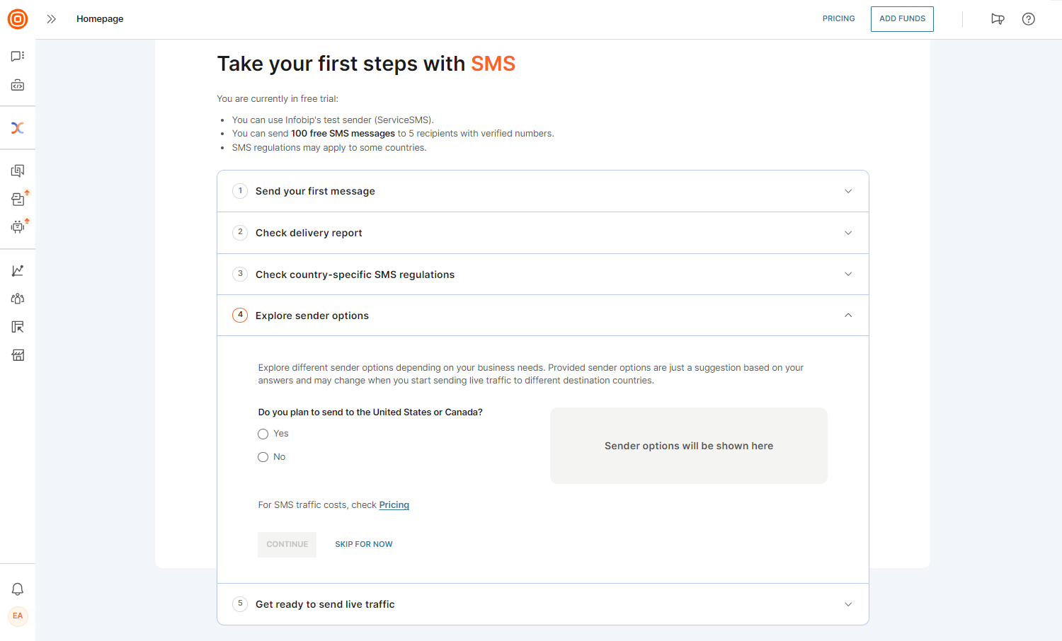 Essentials - Start sending SMS messages sender options