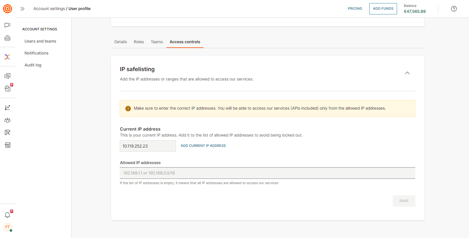 Essentials - IP safelisting add address