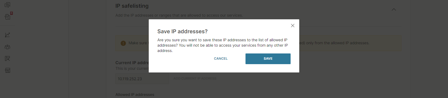 Essentials - IP safelisting confirm address