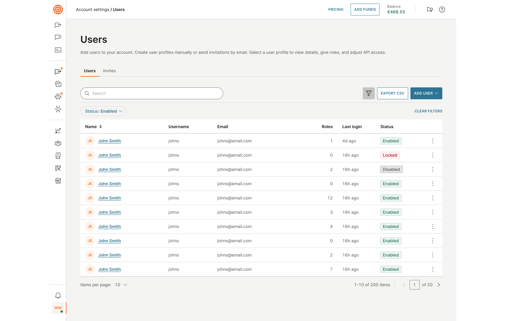 Essentials - Manage users option