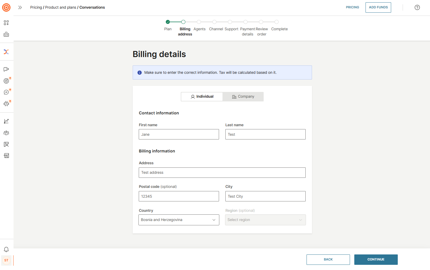 Essentials - Billing address for the plan