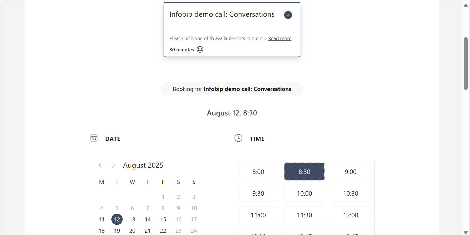 Image that shows how to select date and time for the demo