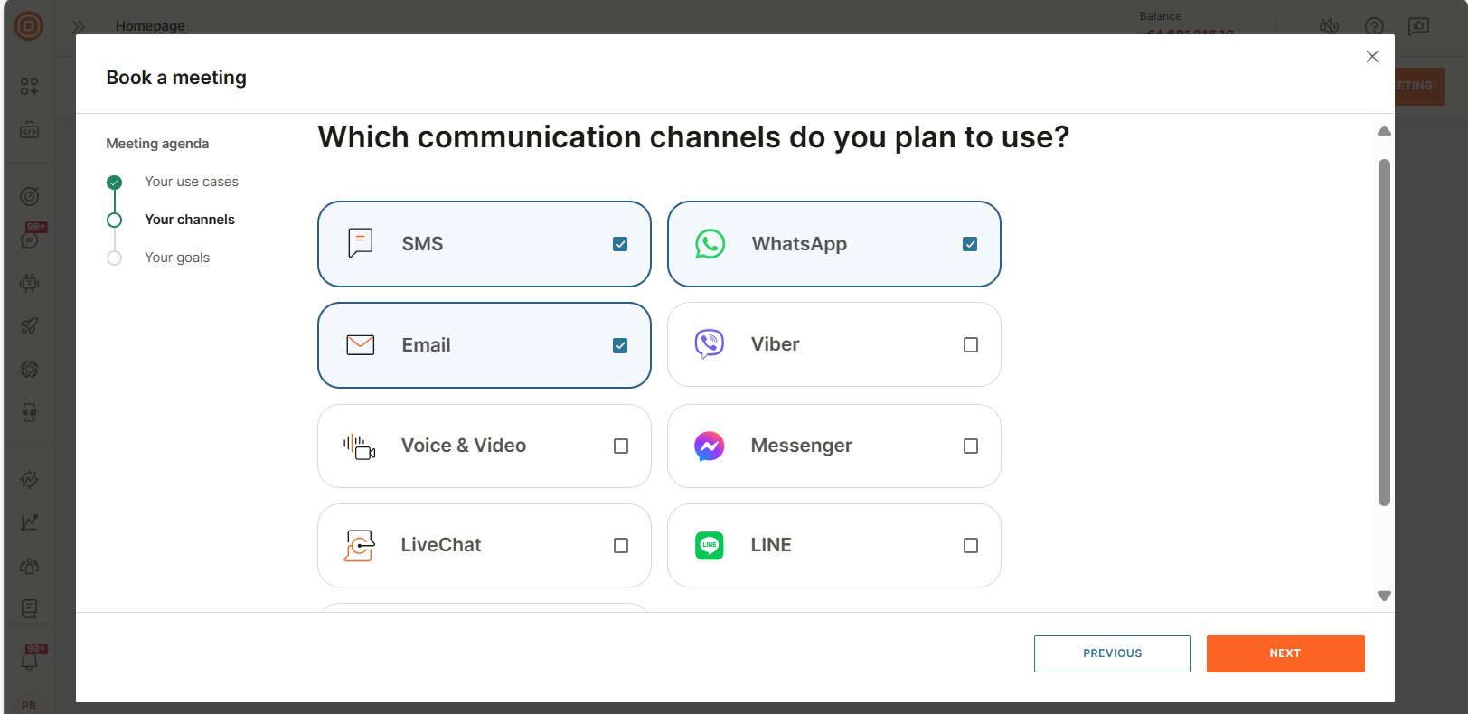 Image that shows how to select the required channels