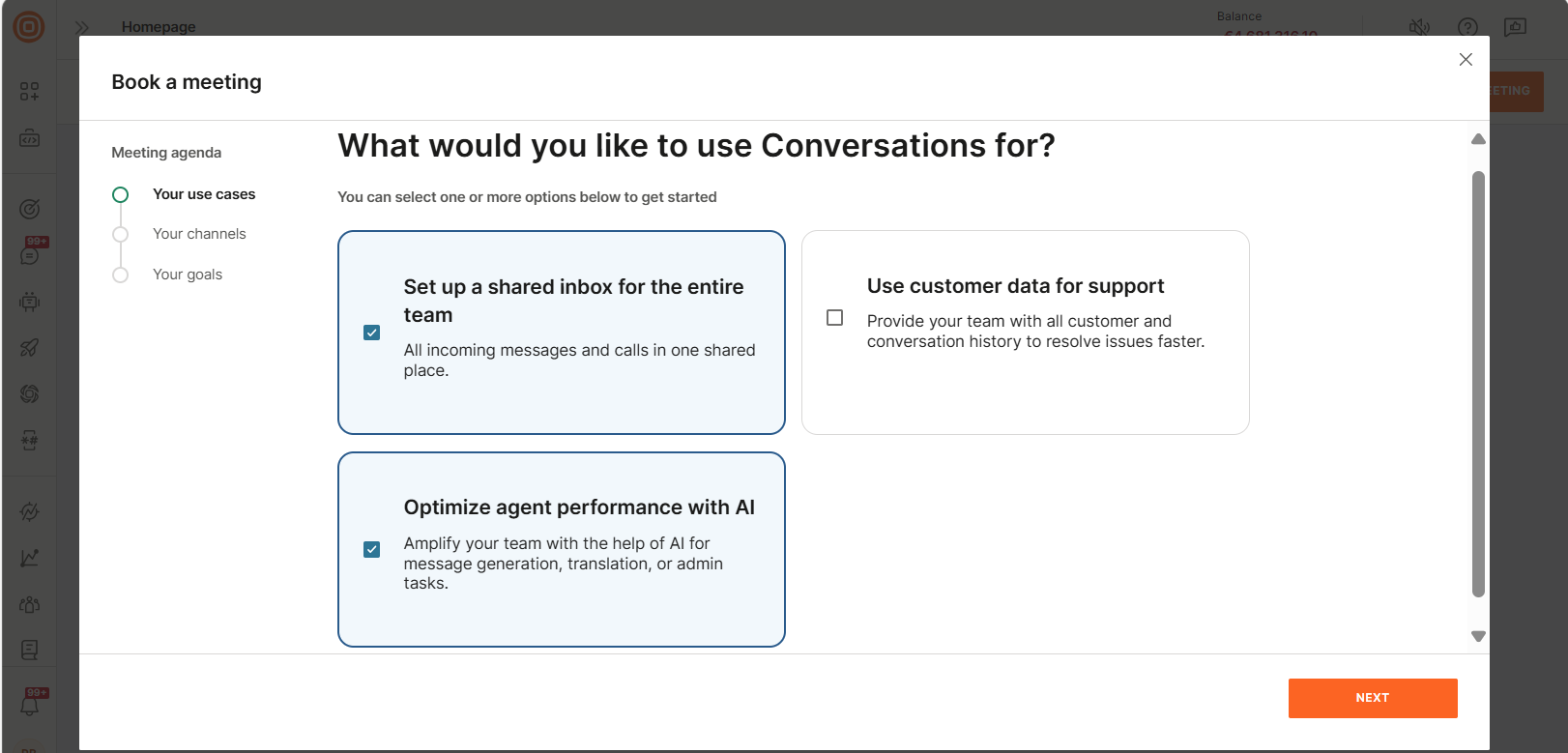 Image that shows how to select the required use cases