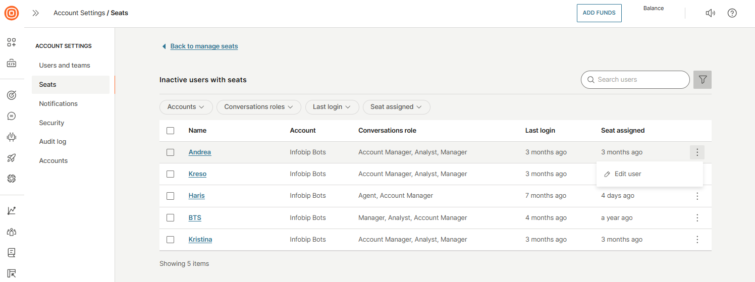 Essentials - Inactive users in Seats