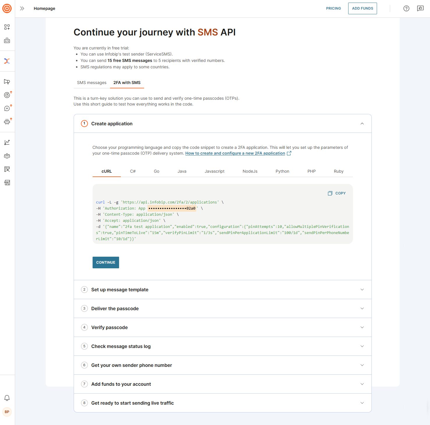 SMS - Devs first step second tab