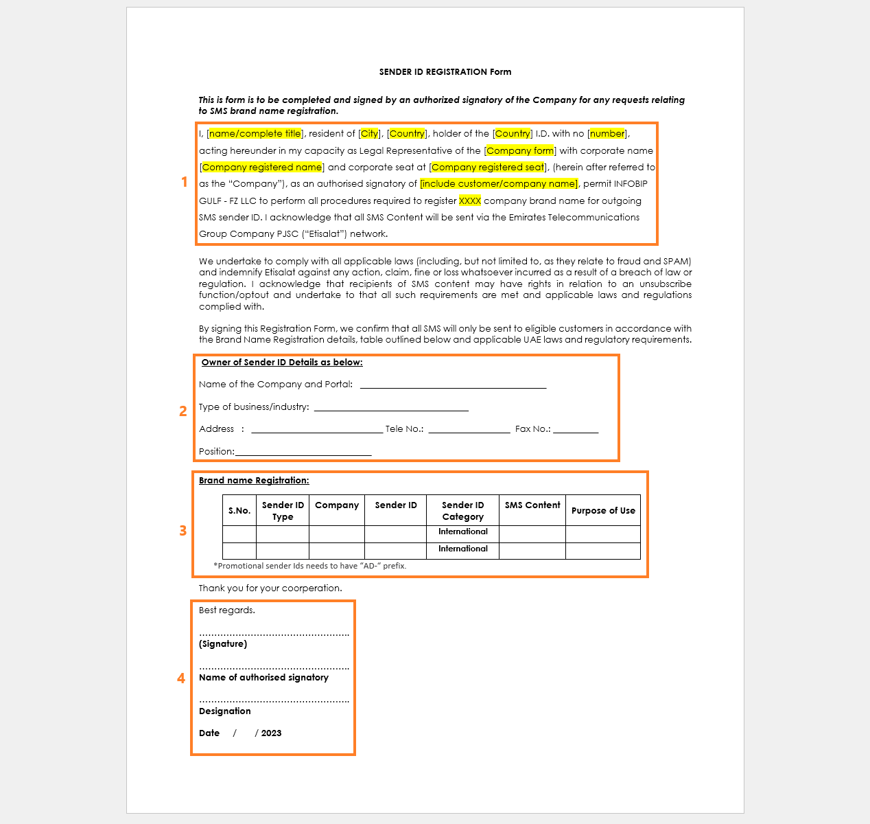 Essentials - UAE sender registration form