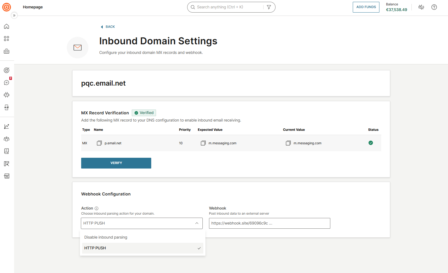 Manage inbound domain