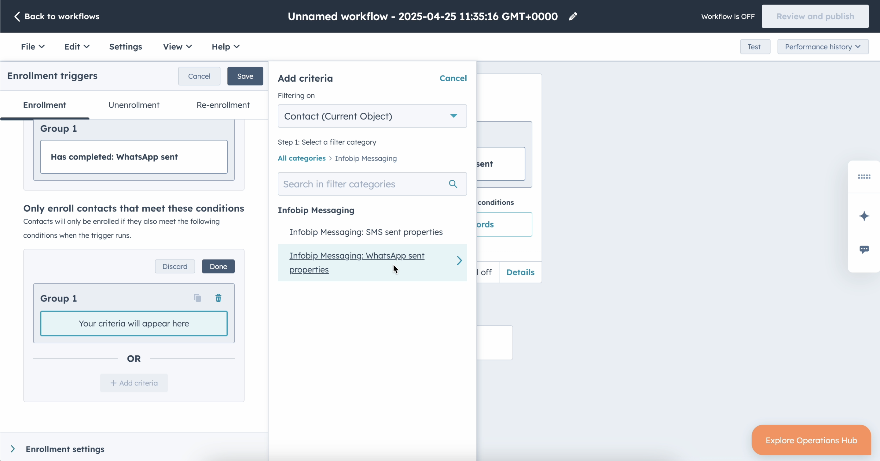 HubSpot messaging SMS failover trigger enrollment