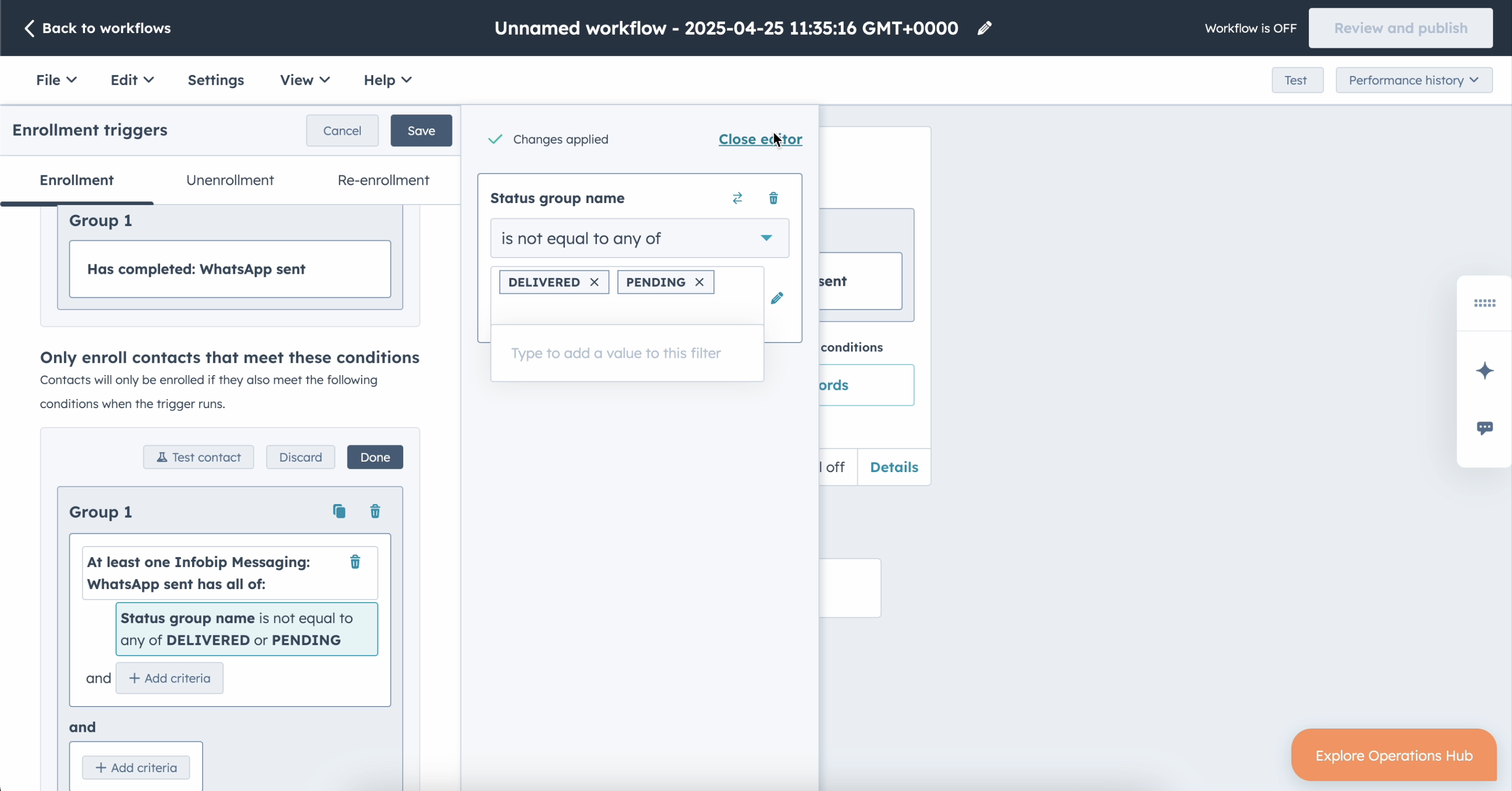 HubSpot messaging SMS failover trigger enrollment