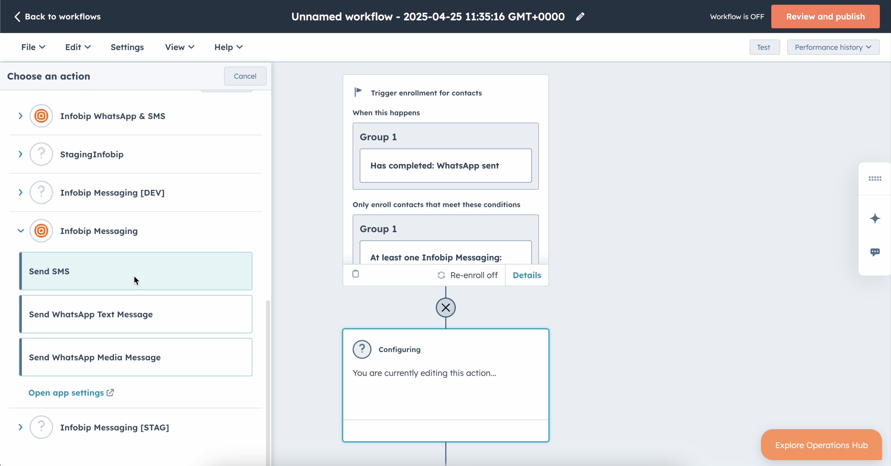 HubSpot messaging SMS failover trigger enrollment