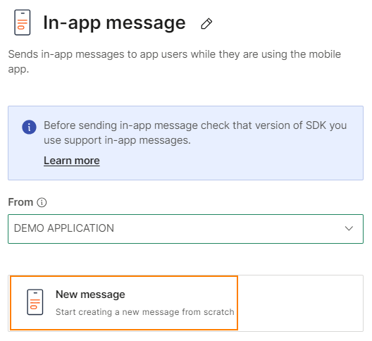 Configure the In-app message