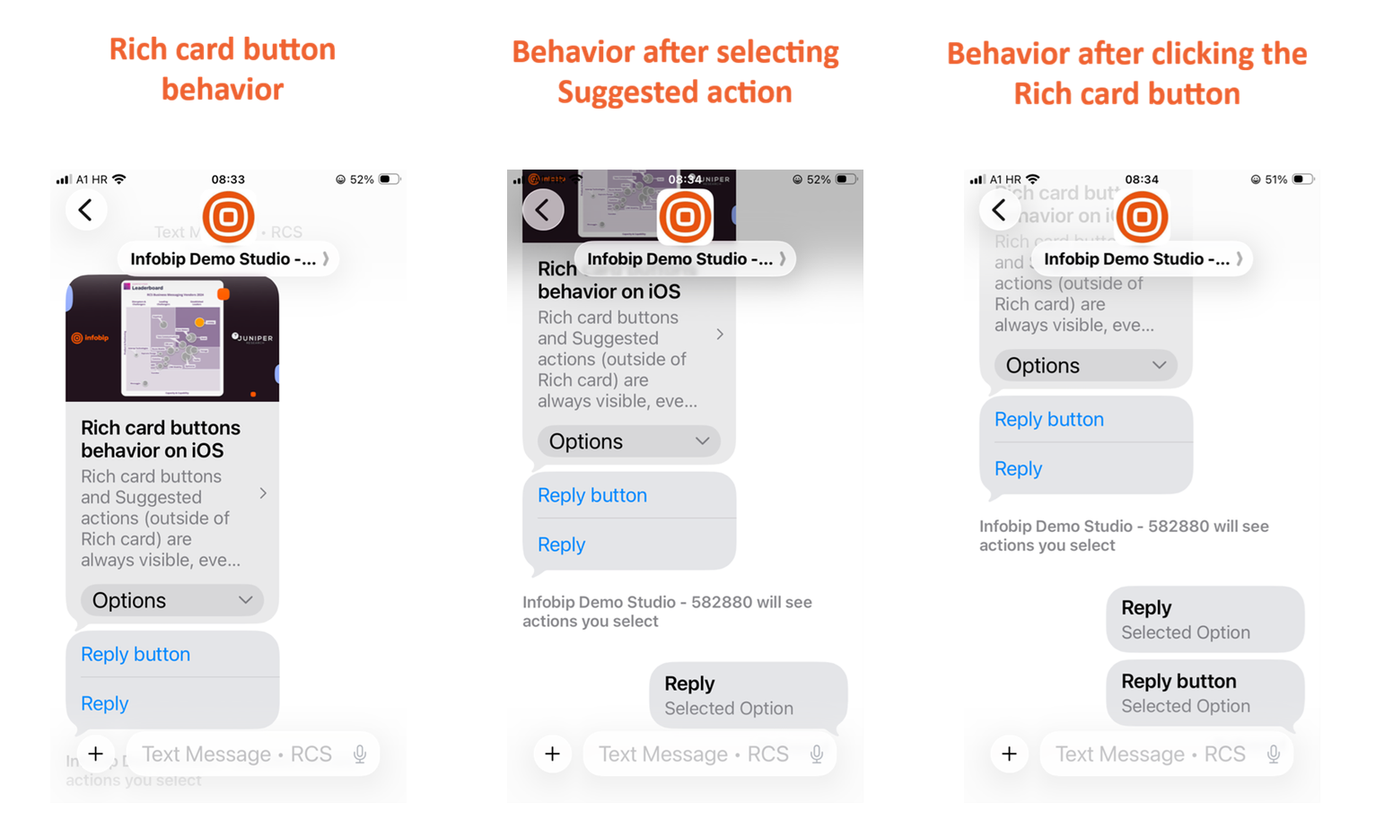 ios rich card button behavior suggested action click