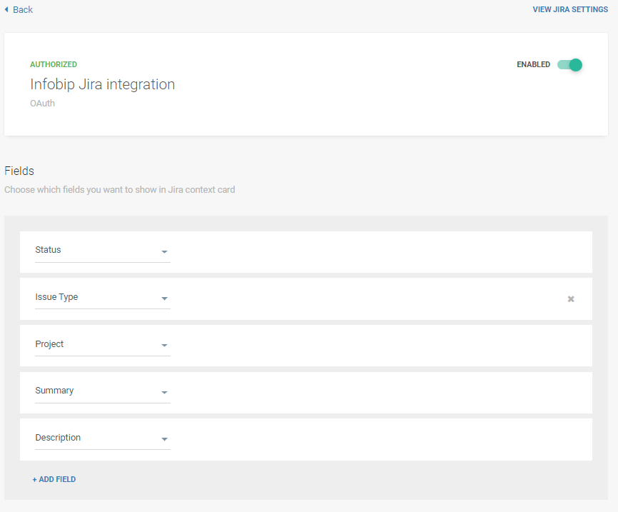 Conversations - Jira to Infobip integration customization settings