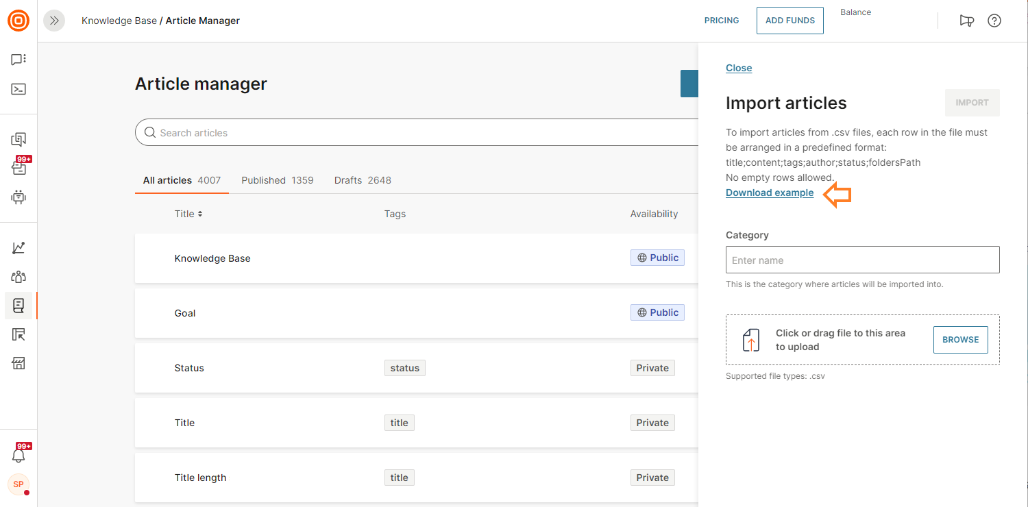 Knowledge Base - Import CSV