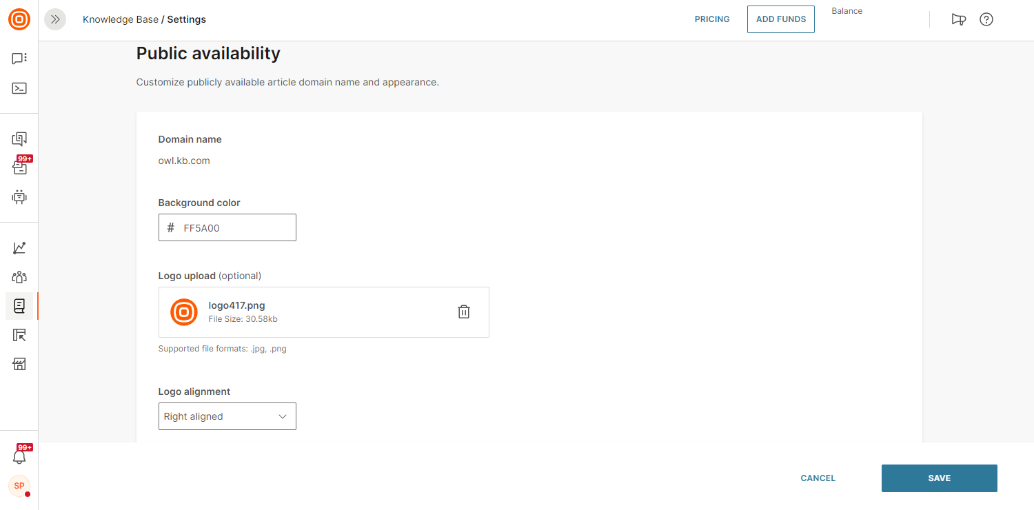 Knowledge Base - Public content settings