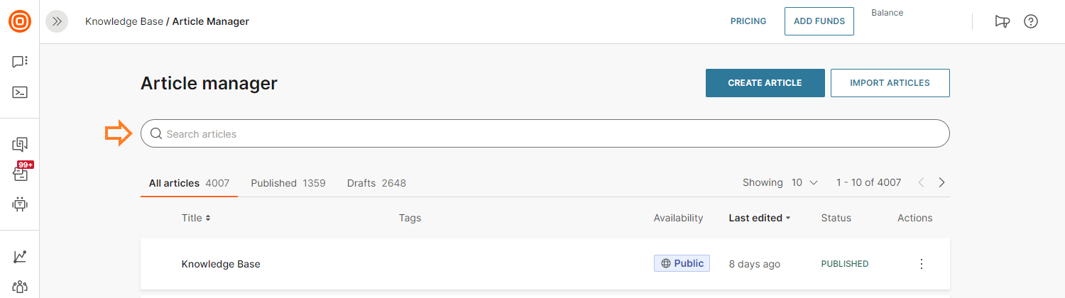 Knowledge Base - Search articles