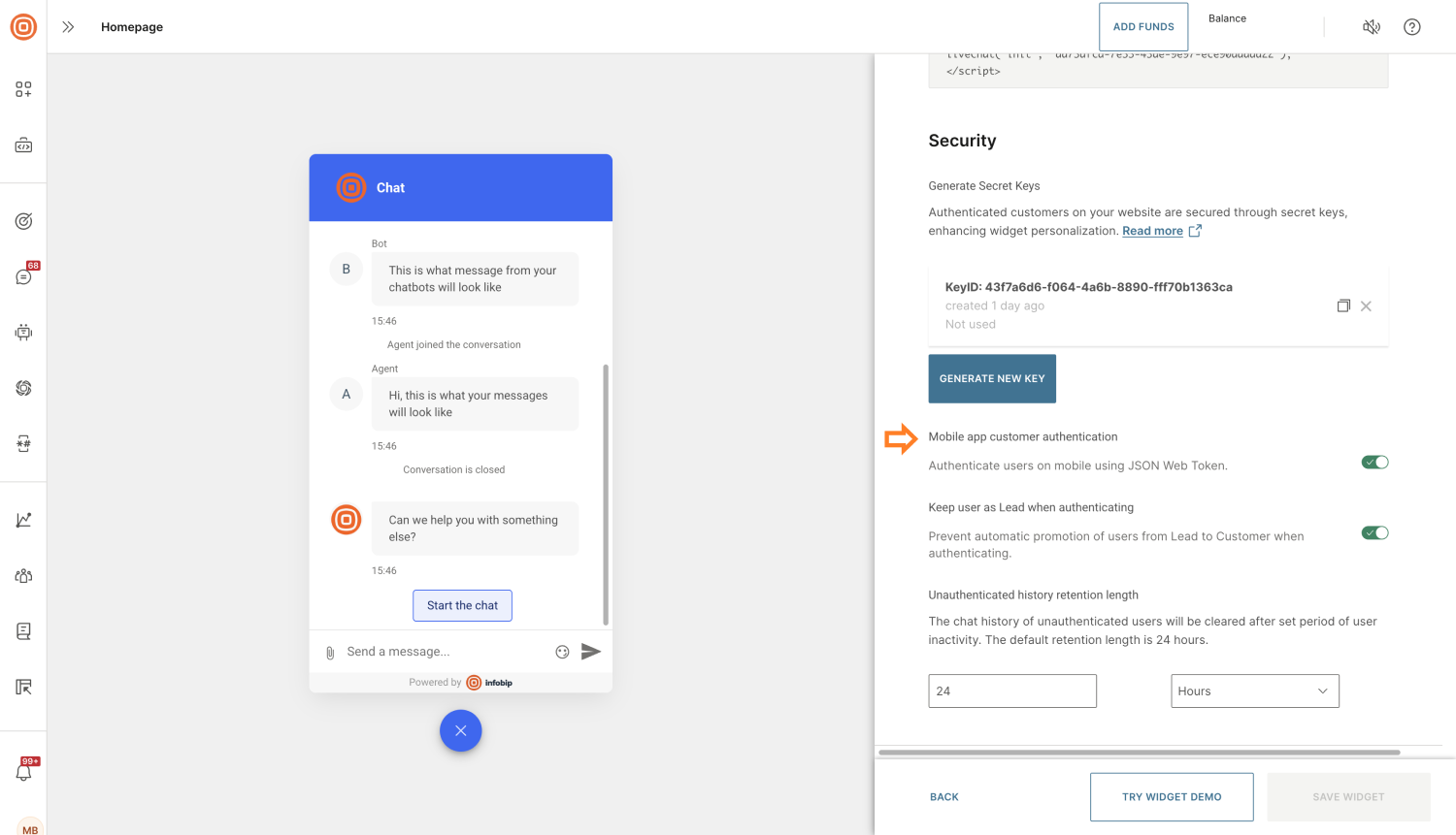 Live Chat - Mobile app auth