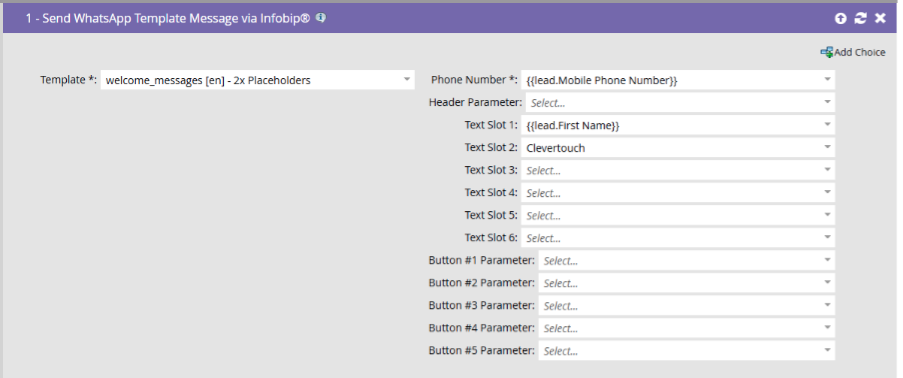 Example of fields to fill in