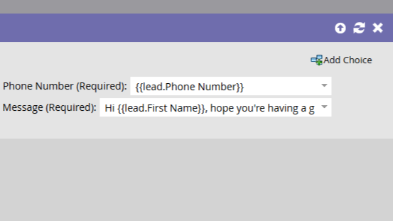 Flow Step configuration for SMS