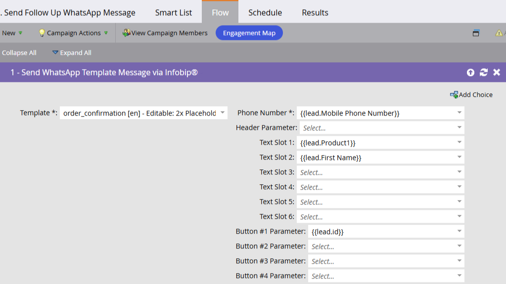 Flow Step configuration for WhatsApp