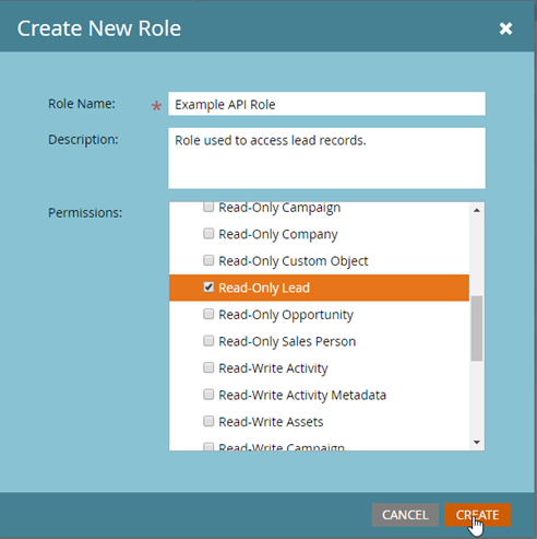 Create new Marketo user role