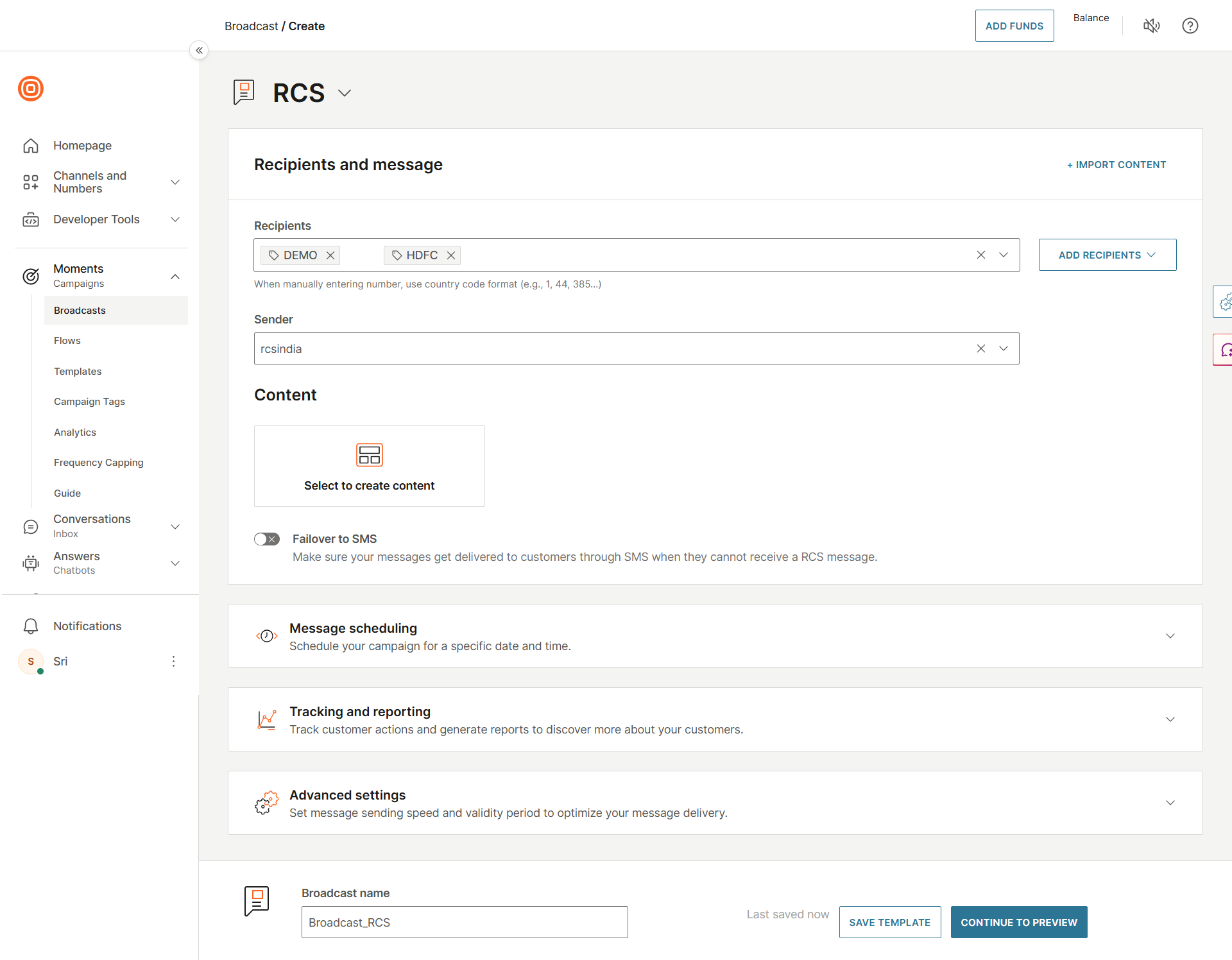 Create content for RCS template