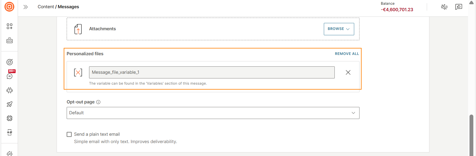 Choose to attach personalized file