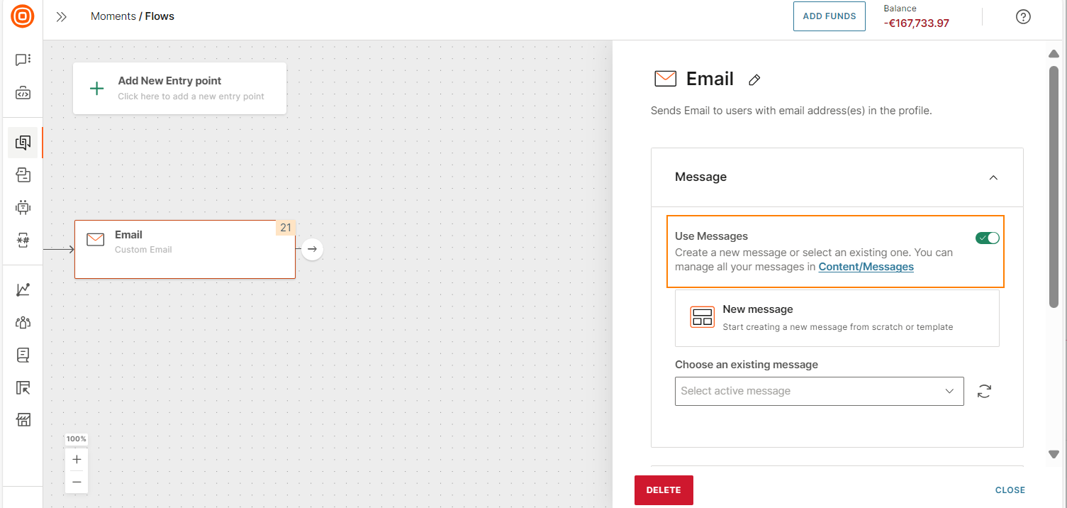 In the channel element in Moments, enable Messages