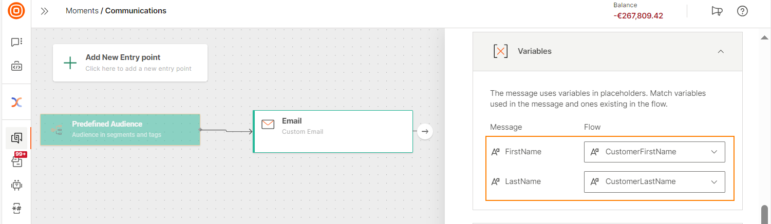 Map variables in the message to variables in the communication