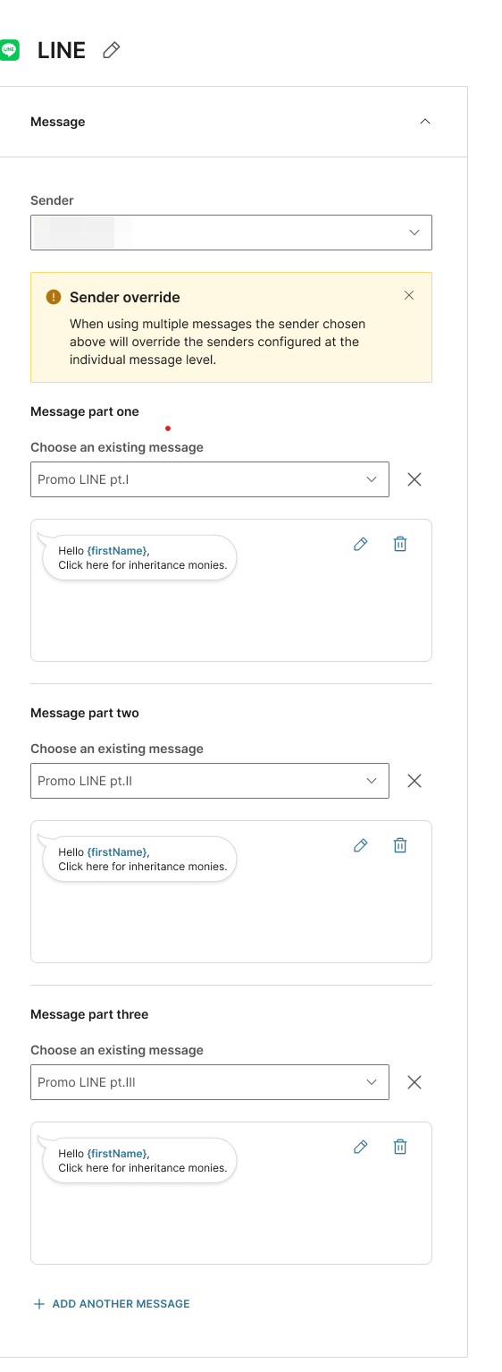 Image that shows multiple messages selected in the same flow element