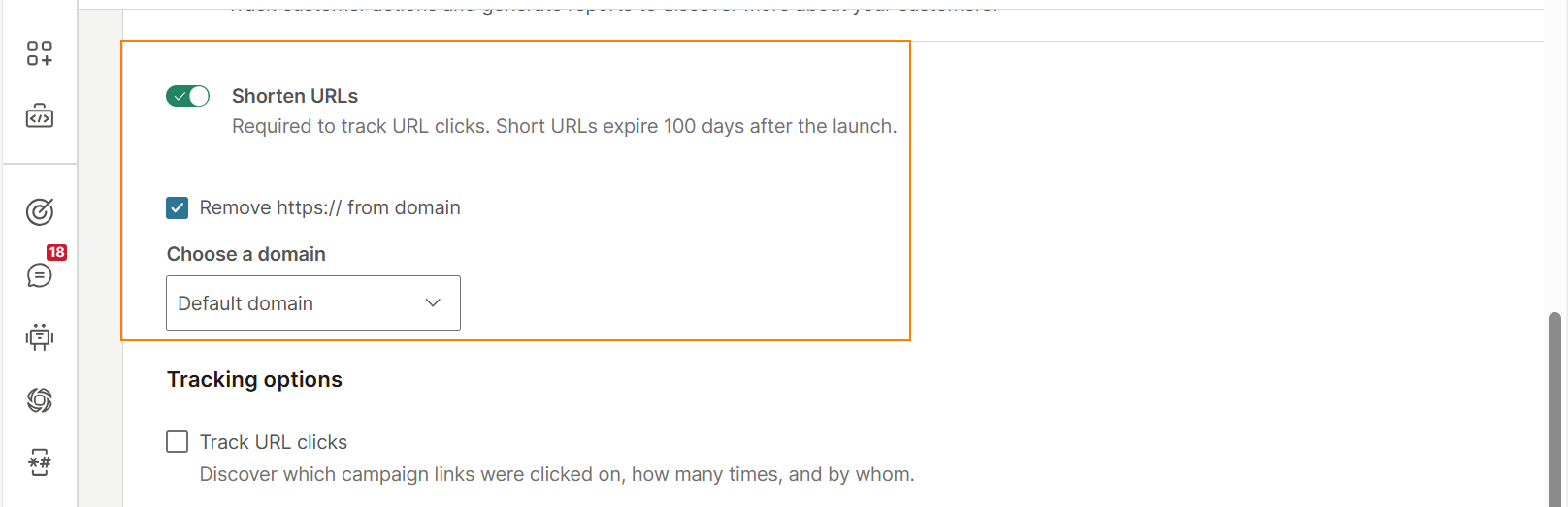 Shorten URLs that have a default domain