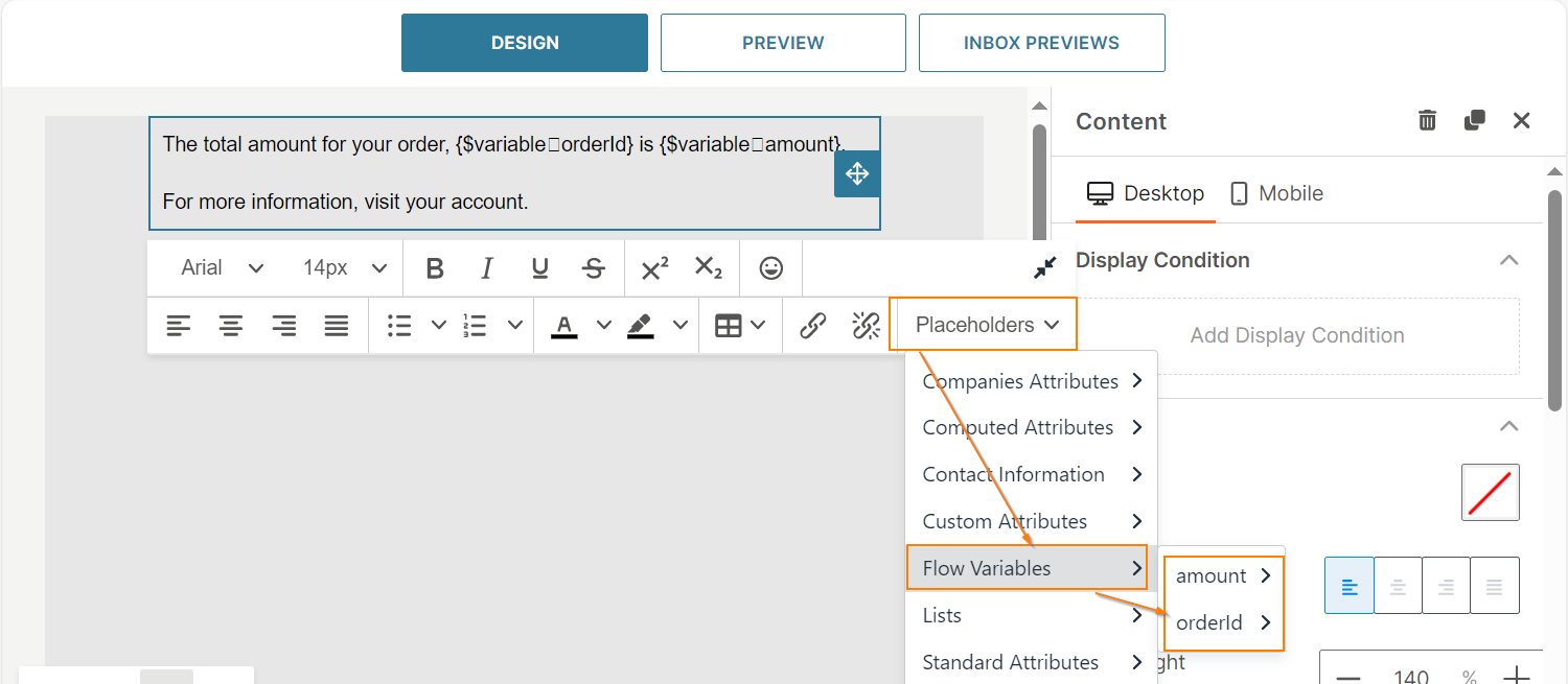 Select variables in the message