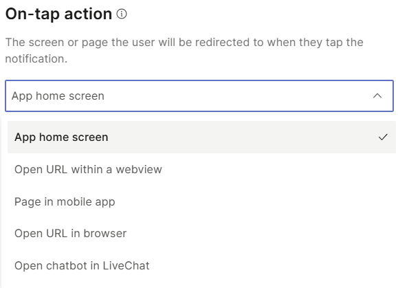 Specify the on-tap action
