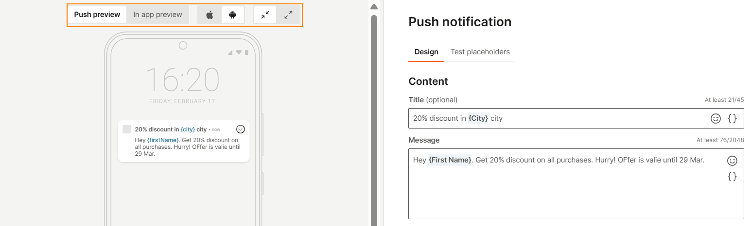 Preview the notification